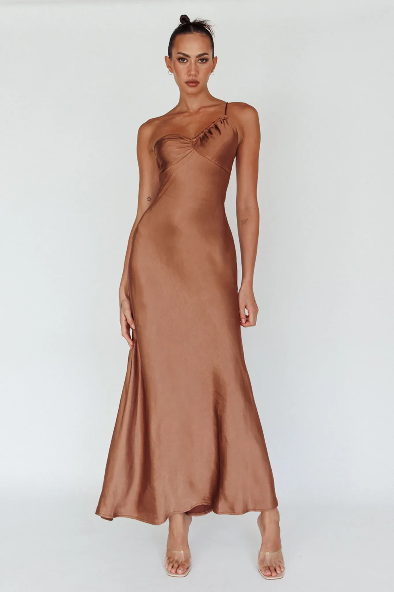 Twilight Tango One-Shoulder Maxi Dress Mocha