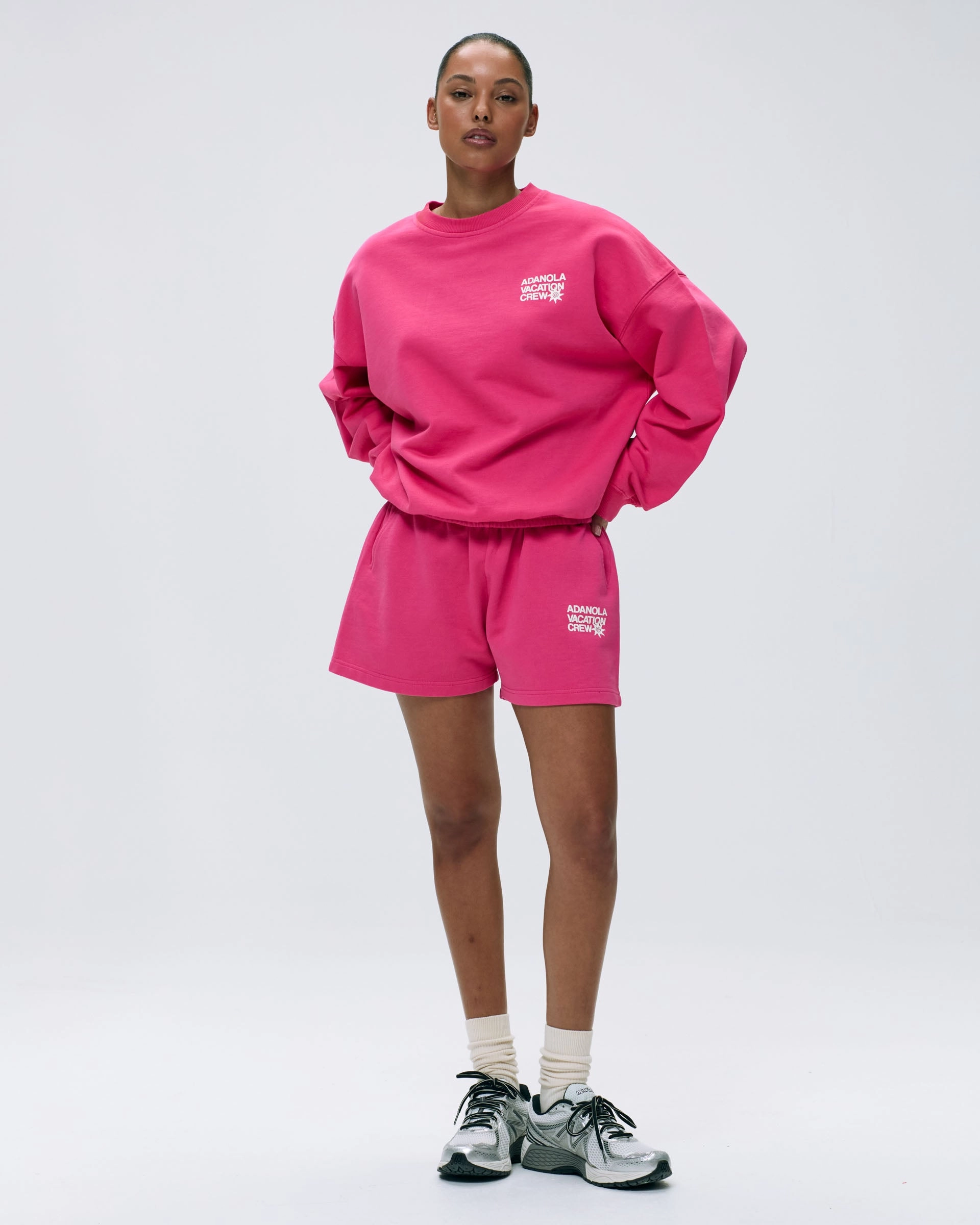 Vacation Sweat Shorts - Hot Pink/Marshmallow White