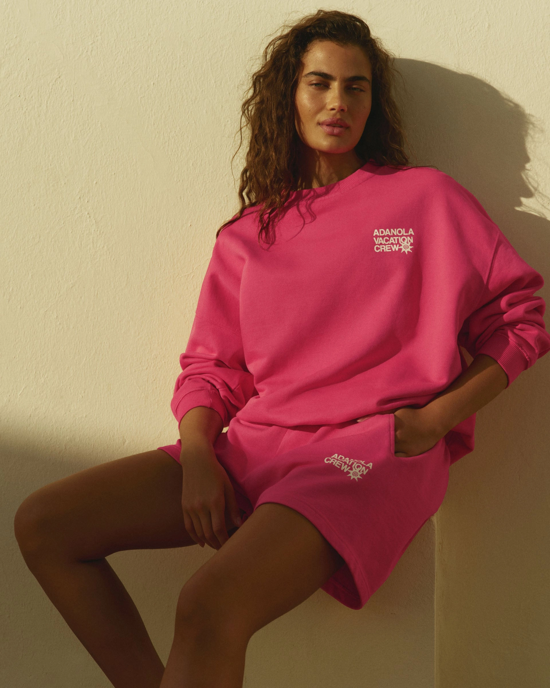 Vacation Sweat Shorts - Hot Pink/Marshmallow White
