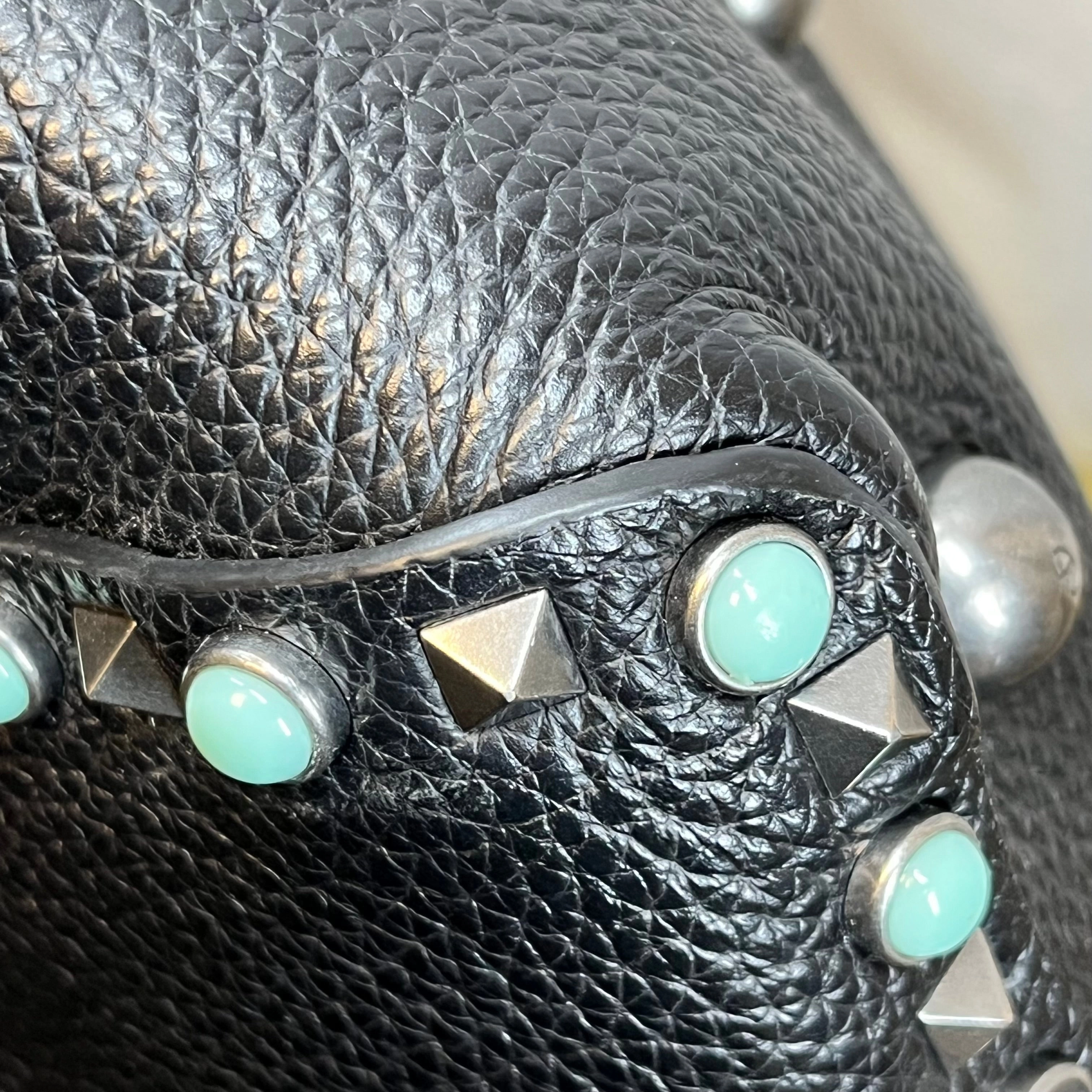 VALENTINO Trapeze Medium Pebbled Leather Rolling Rockstud Tote Bag
