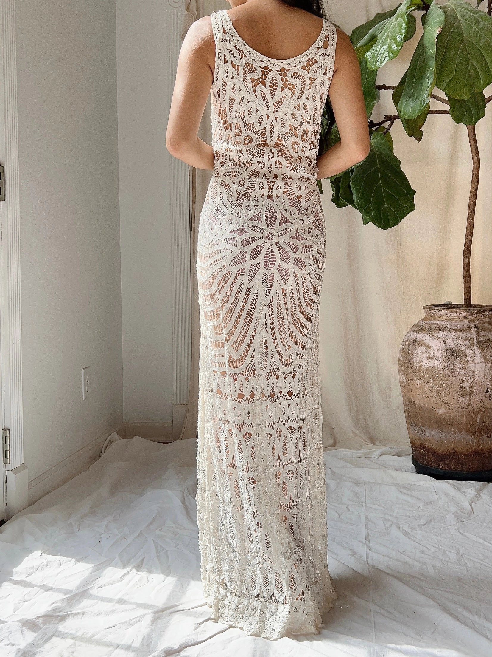 Vintage Crochet Battenburg Dress - M