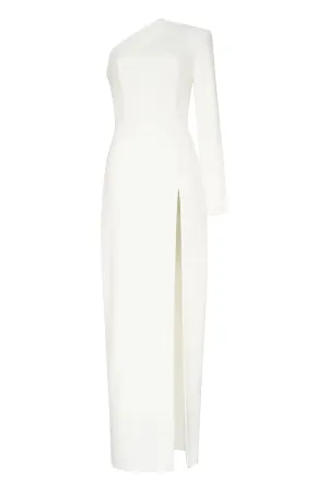 White Long-sleeved dress with sharp shoulder cut